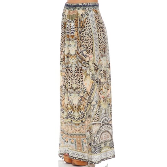 Camilla 'Moto Maiko' Elastic Waist Split-Detail Silk Maxi-Skirt, Multicolor - Picture 4 of 6